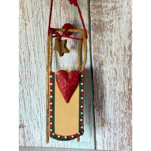 Kurt Adler Gold Sled Ornament Red Heart & Star Accents 5 3/4" Long Christmas Hom